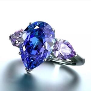 New Sapphire And Amethyst Teardrop Ring